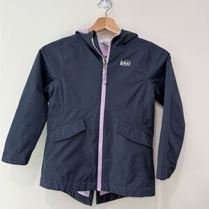 REI Kids Navy Raincoat with Light Purple Zipper